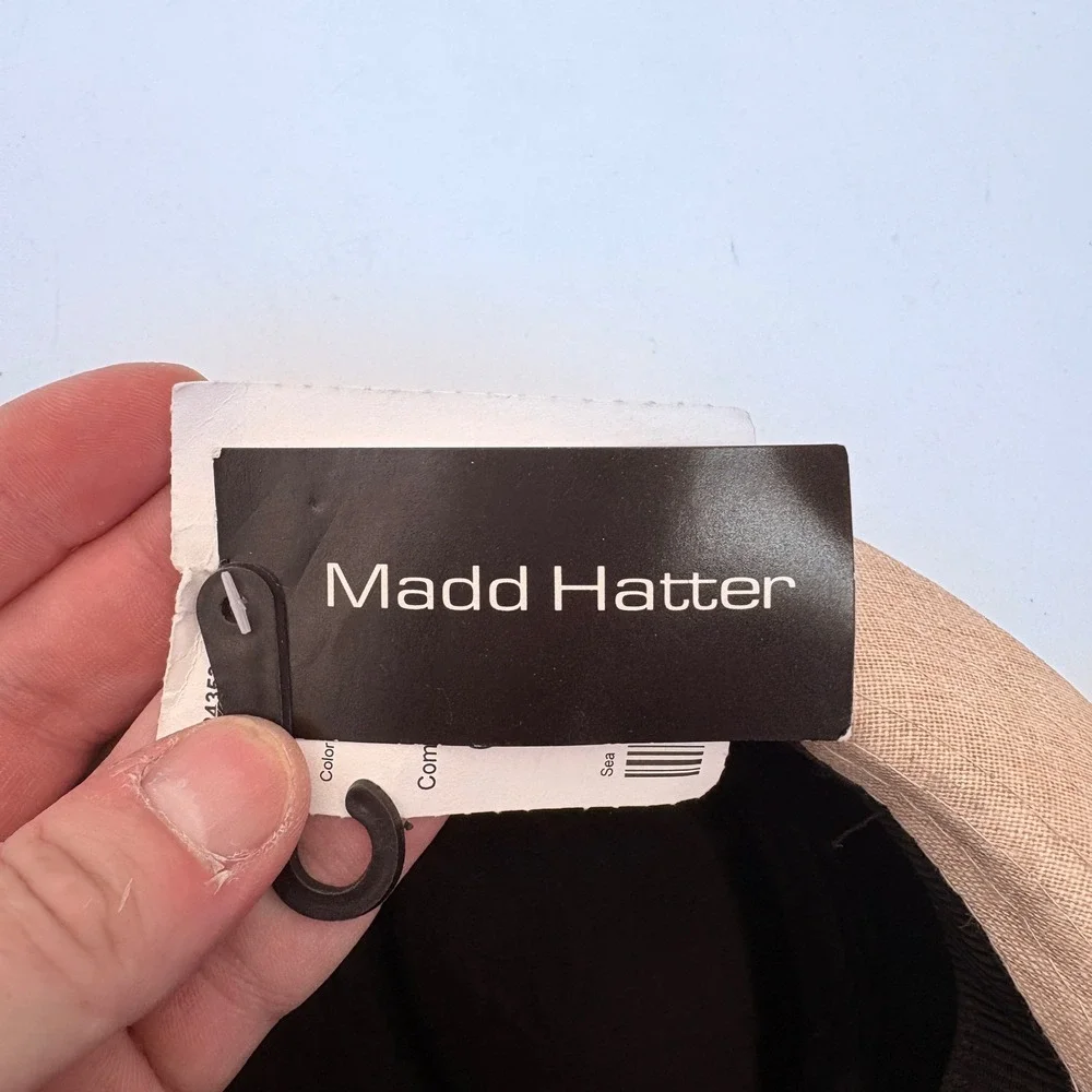 Madd Hatter Women's Beige Linen Blend Fedora Hat One Size‎ Floral Accent NWT